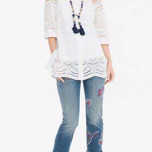 CHICOS Women's Eyelet Lace-Up Shirt - XL